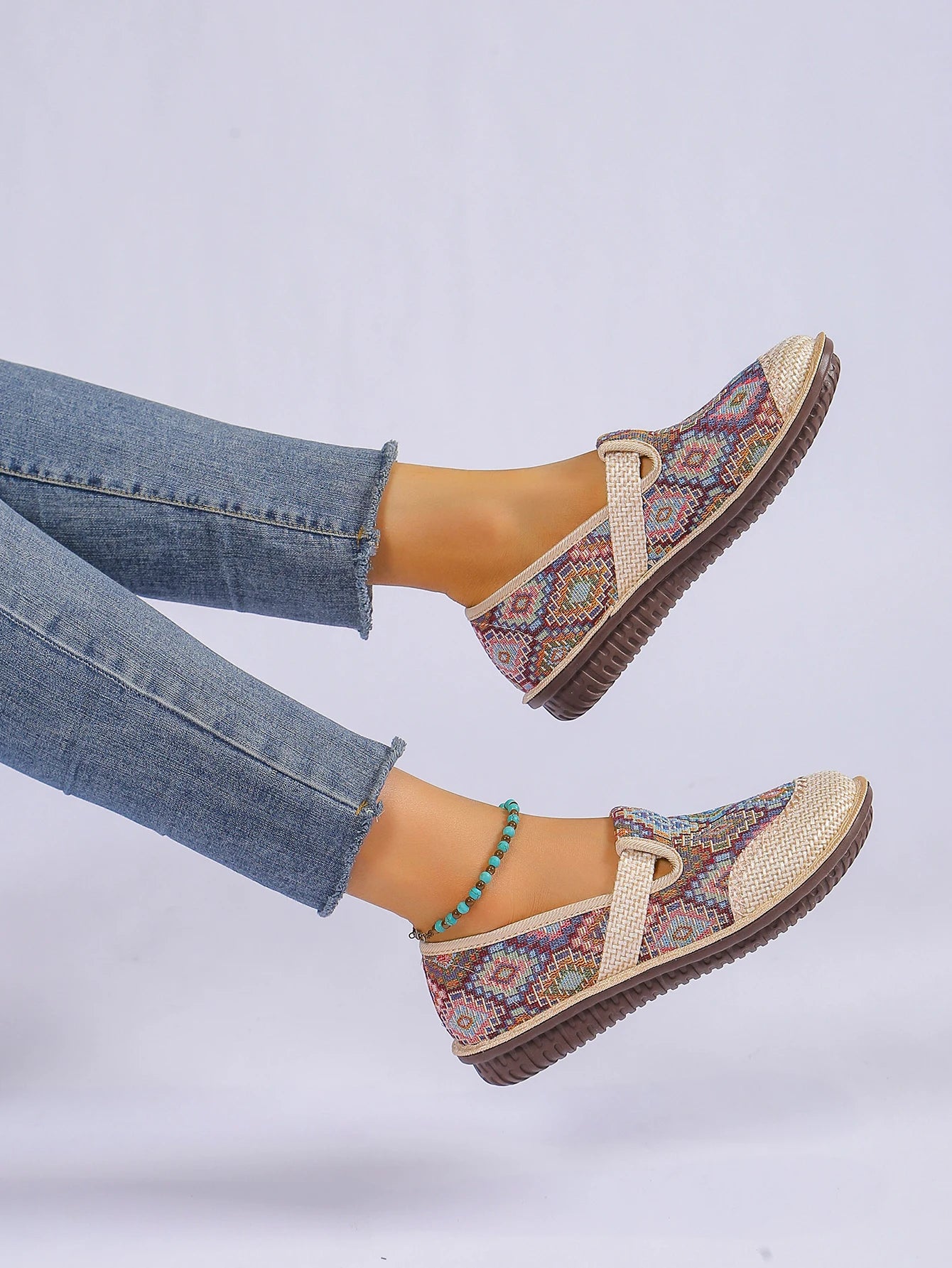 Women's Ethnic-Style Slip-On Flats – Soft Sole Anti-Slip Casual Shoes