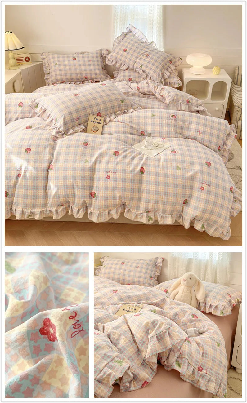 Lace Ruffle Duvet Cover – Printed Floral Comforter Cover for Adults & Kids, Single to King