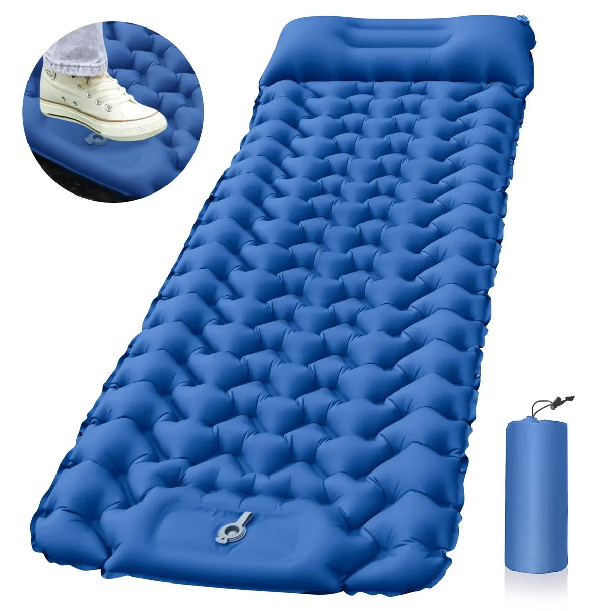 Camping Inflatable Sleeping Pad with Pillow – Ultralight Folding Air Cushion Mat for Hiking & Trekking