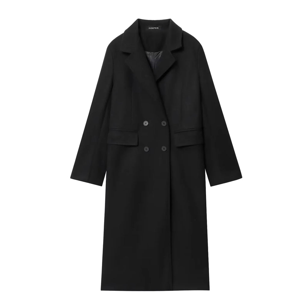 Women's Double-Breasted Wool Blend Long Coat – High Street Autumn Winter Outerwear