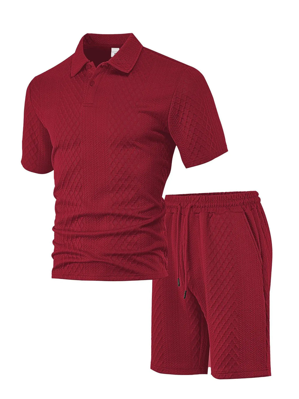 Men's Jacquard Polo Shirt & Drawstring Shorts Casual Summer 2-Piece Set