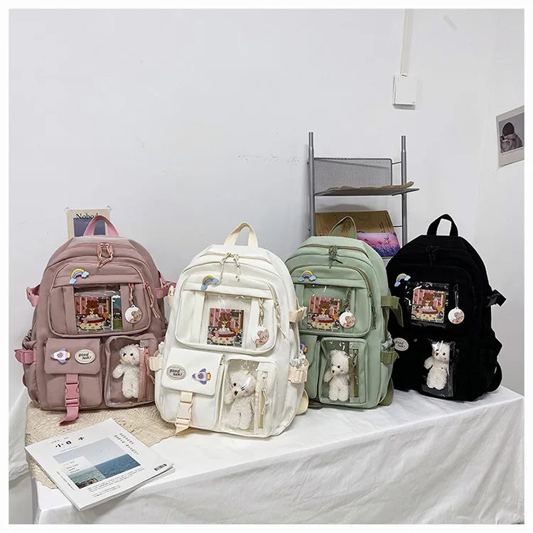 HTLT Korean Style Nylon Backpack – Large Capacity Waterproof Student School Bag for Women