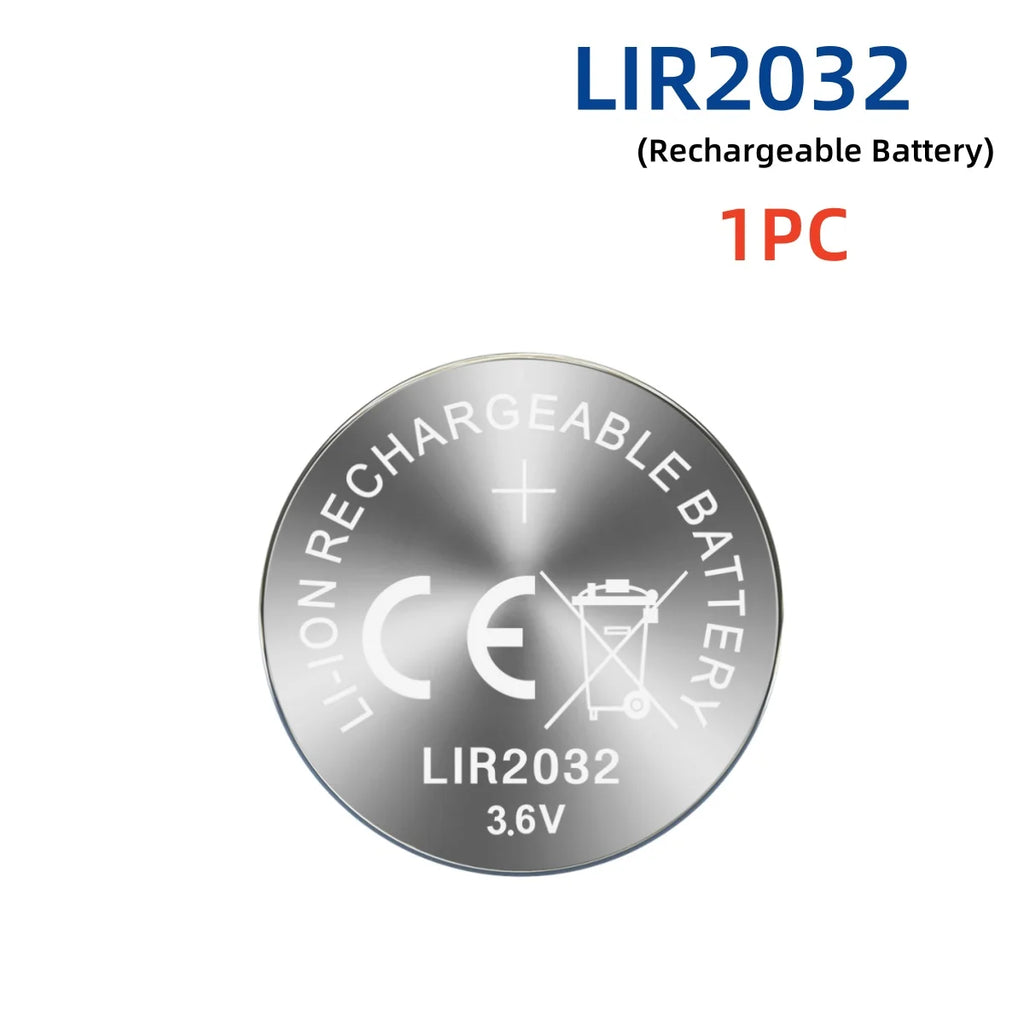 LIR2032 3.6V Rechargeable Button Battery – Lithium Coin Cell for Car Keys with Charger Option