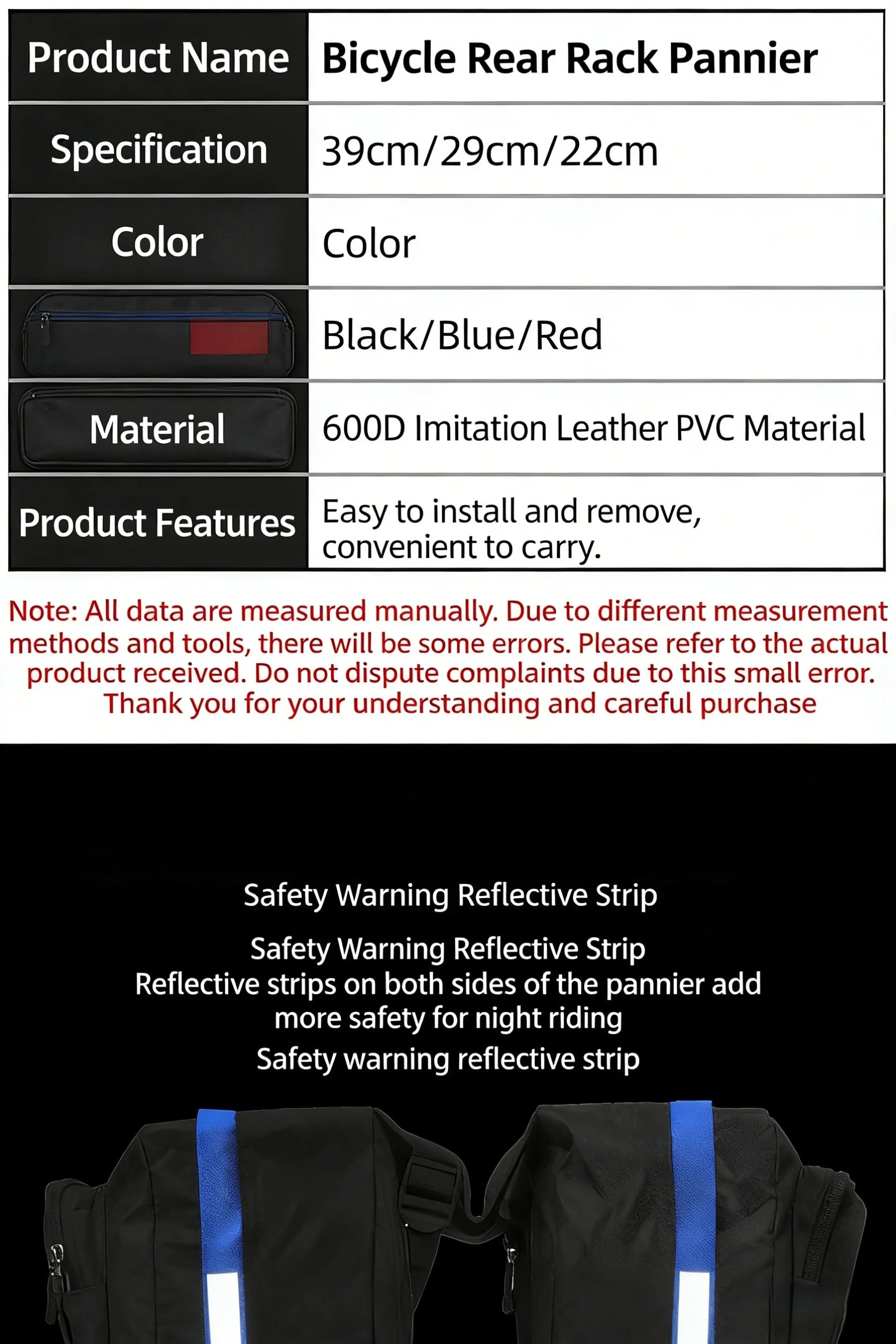 Waterproof Bicycle Rear Seat Bag — Double-Sided Reflective