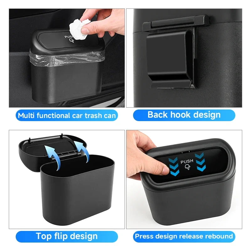 Small Car Trash Can with Lid – Square ABS Waste Bin