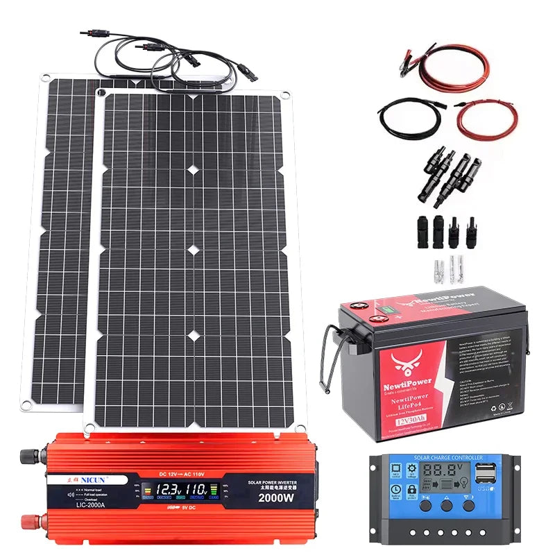 2000W Off-Grid Solar Complete Kit – 100A MPPT Controller, 110V/220V Inverter & LiFePO4 Battery