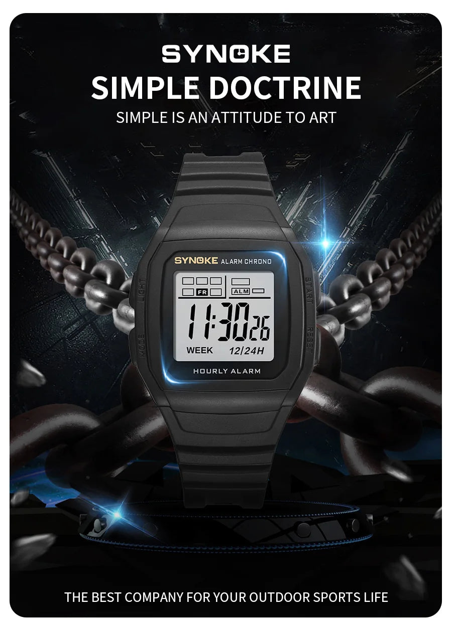 SYNOKE Retro Square Digital Watch | Student Outdoor Sports Luminous Waterproof Multifunction