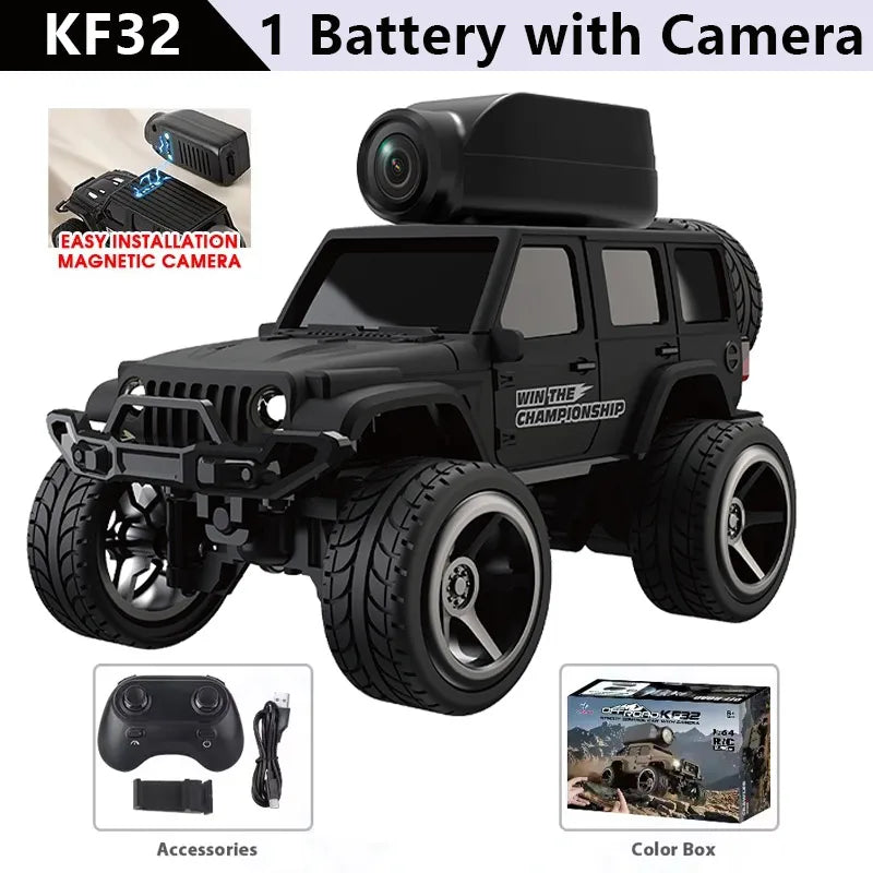 KF32 1:64 Mini RC Climbing Car with LED Lights & HD Camera – Alloy Remote Control Toy