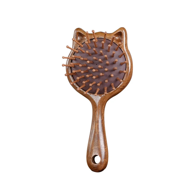 Cartoon Cat Wooden Scalp Massage Comb — Gua Sha Hair & Scalp Stimulator