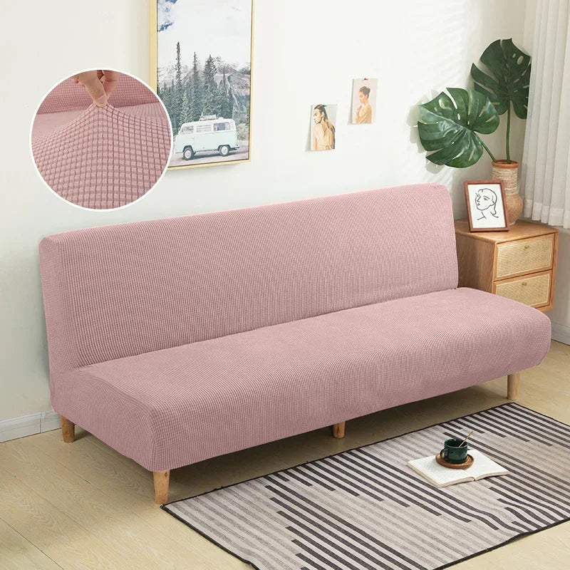 Armless Futon Sofa Bed Cover – Polar Fleece Elastic Slipcover for Folding Furniture & Bench