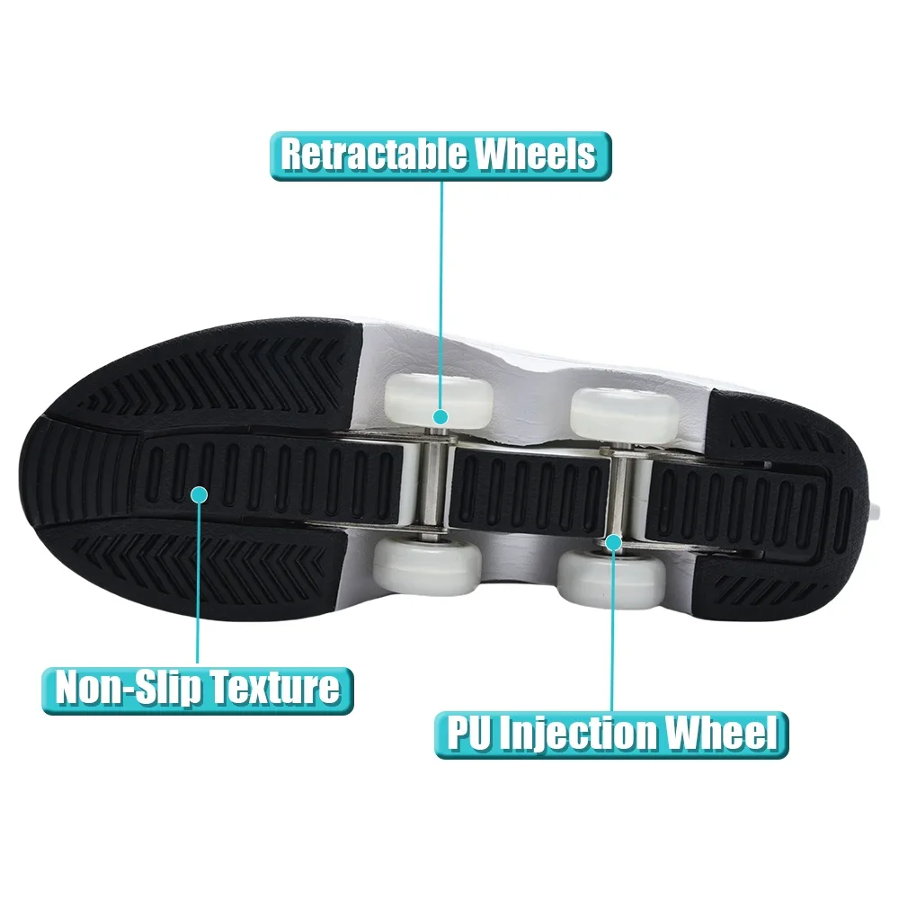 Fashionable 4-Wheel Roller Skate Shoes – Unisex Kids & Adult Outdoor Casual Wheeled Sneakers