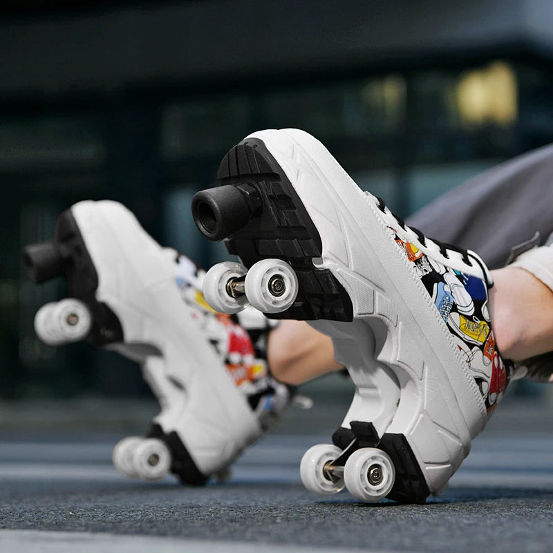 Fashionable 4-Wheel Roller Skate Shoes – Unisex Kids & Adult Outdoor Casual Wheeled Sneakers