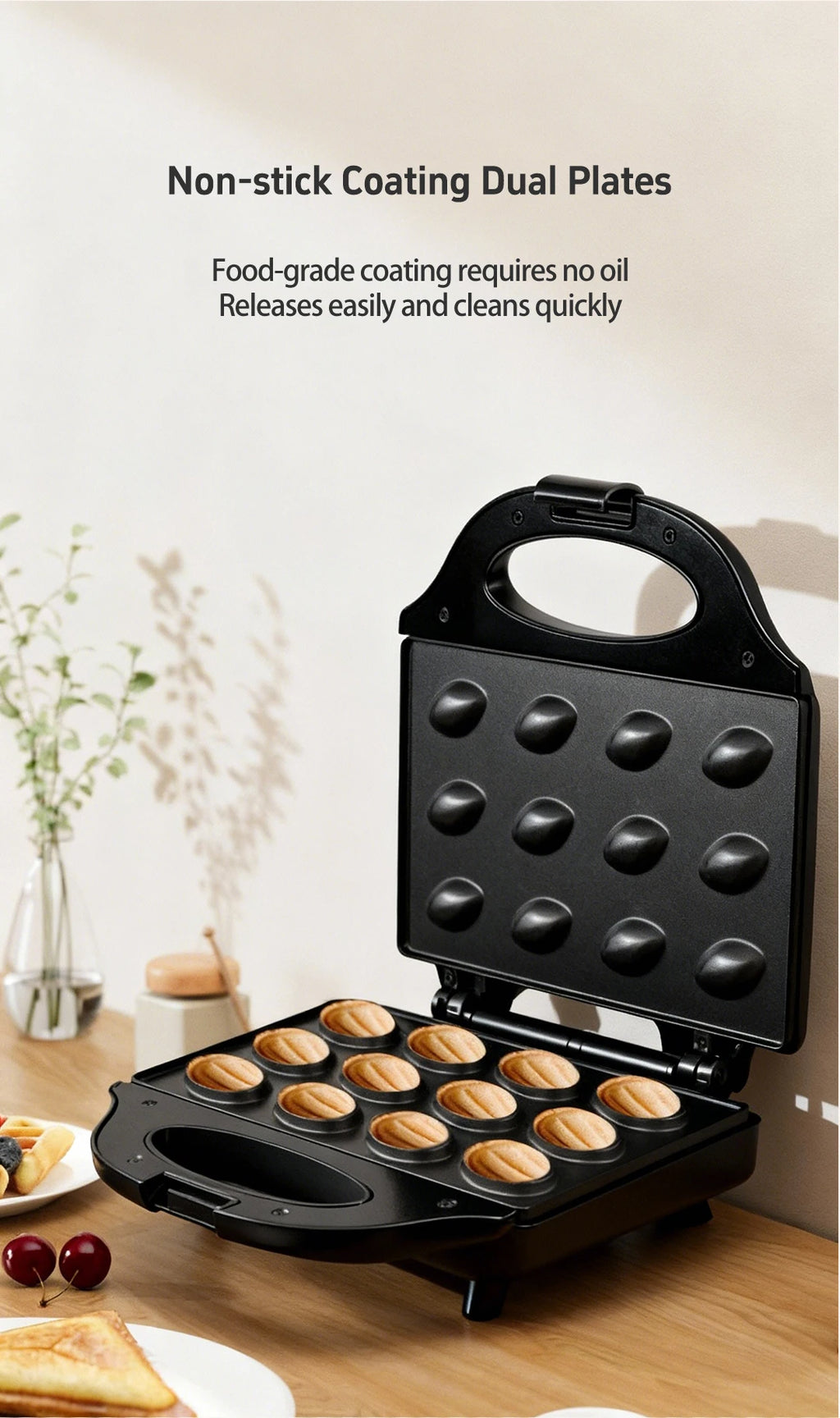 Electric Walnut Cake Waffle Maker — 12-Hole Nut-Shaped Biscuit & Snack Baking Machine