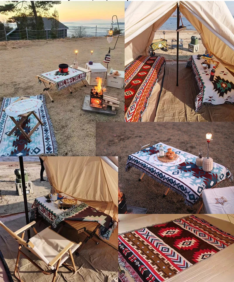 Boho Plaid Tassel Throw Blanket – Decorative Sofa & Bed Cover, Outdoor Camping & Picnic