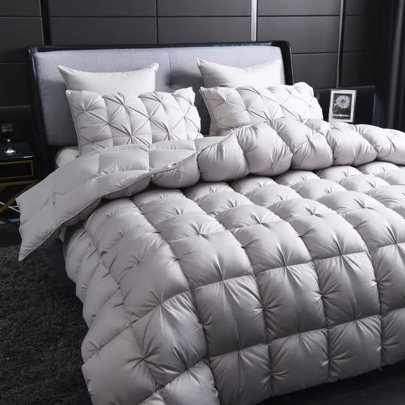 White Goose Down Duvet – Thick Winter Comforter with 3D Pinch Pleat Design, Twin to King