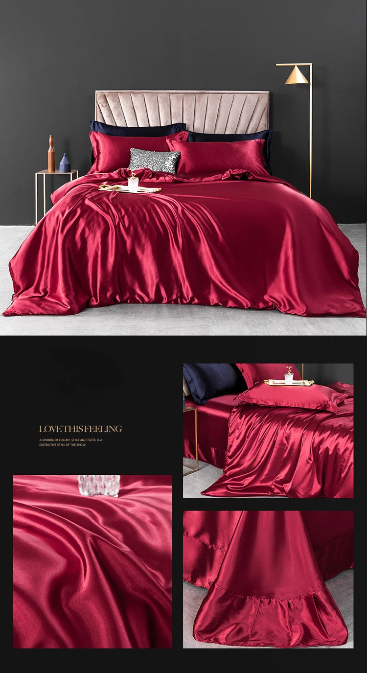 100% Pure Silk Bedding Set – 4-Piece Luxury Duvet Cover, Bedsheet & Pillowcases, Twin to King