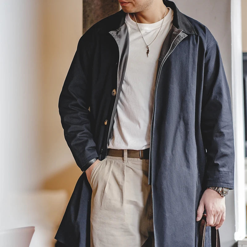 Men's Workwear Trench Coat – Loose Fit Cotton Chore Jacket