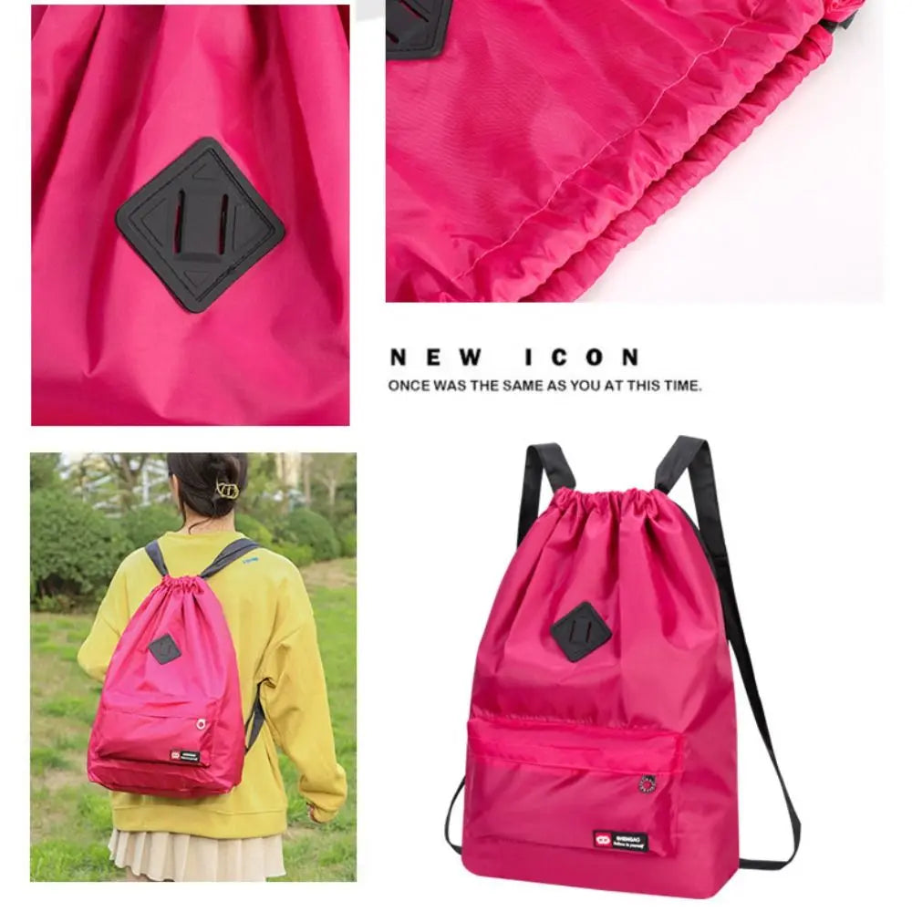 INS Fashion Drawstring Backpack – Waterproof Nylon School Bag Large Capacity for Women