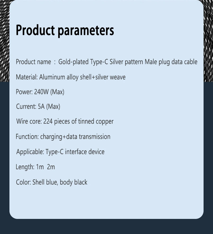 USB-C Ultra Fast Charge Cable with E-Marker Chip – PD 240W/100W/60W, 1m to 2m, 3 Colors