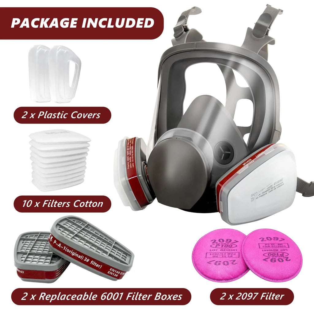 27-in-1 Industrial Full Face Gas Mask Respirator Kit
