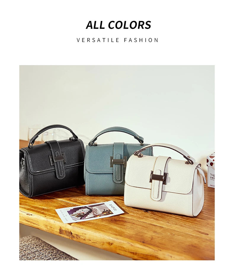Genuine Cow Leather Square Satchel Shoulder Bag – All-Match Crossbody Messenger Handbag for Women