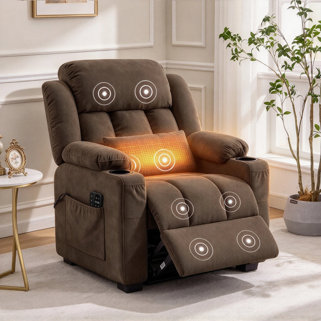 Power Recliner with Heat, Massage & 22-Inch Seat