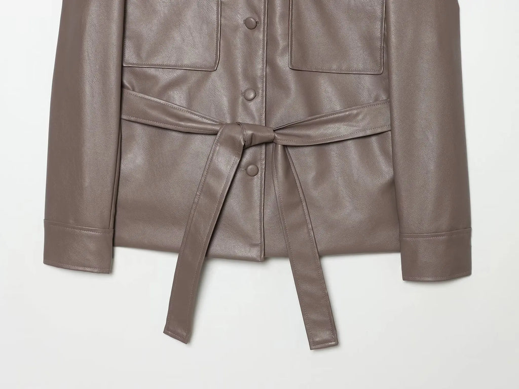 Women's Belted Jacket – Stand Collar Button Front