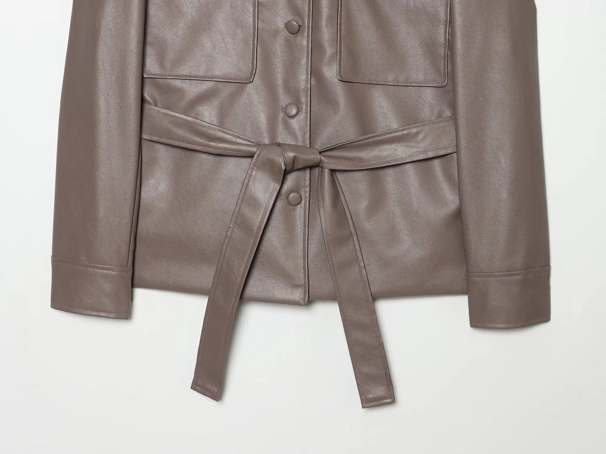 Women's Belted Jacket – Stand Collar Button Front