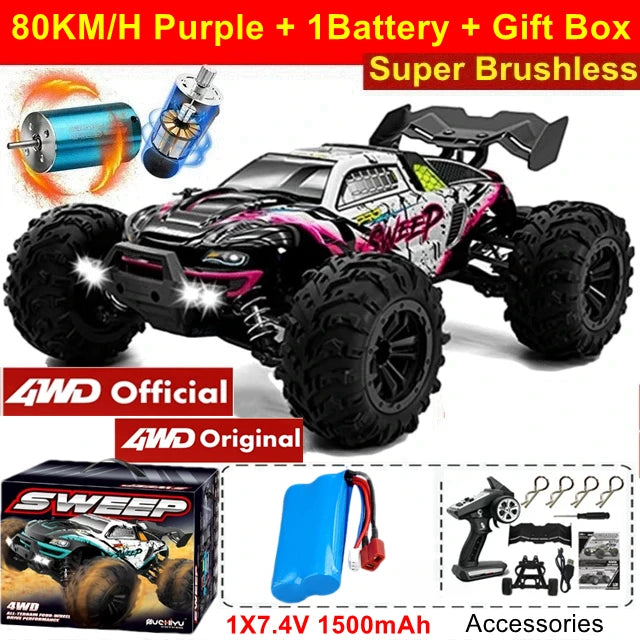 1:16 Scale 4WD High Speed RC Car – 80KM/H Brushless Off-Road Racing Drift Buggy