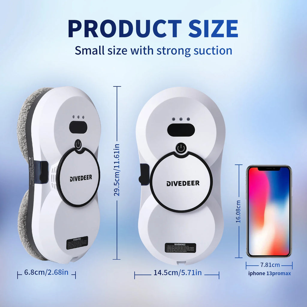 DIVEDEER Window Cleaning Robot – 5600PA Suction, Electric Spray & Fall Prevention Remote Cleaner