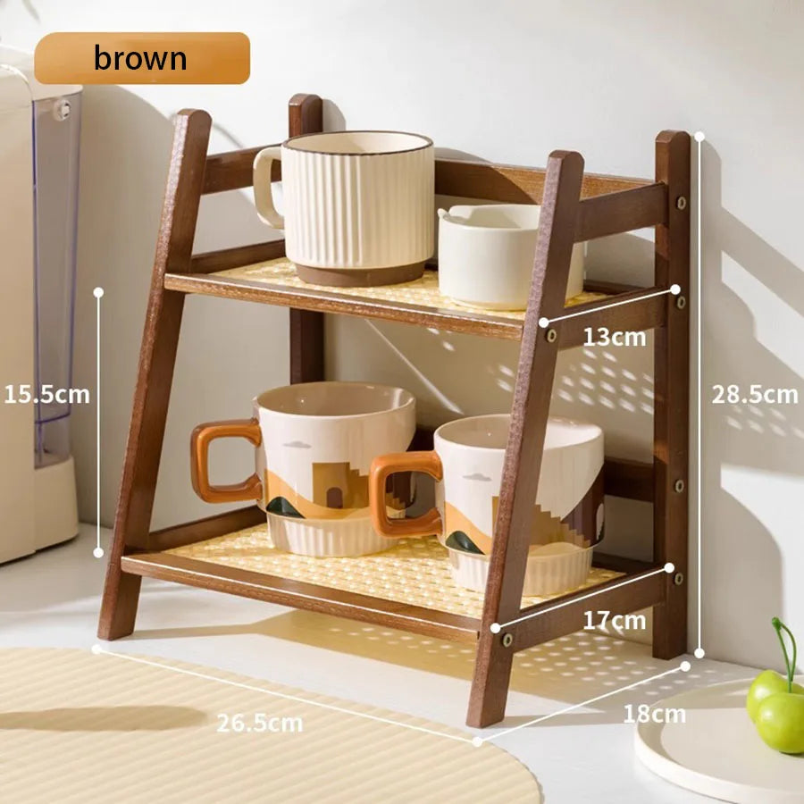 2-Layer Bamboo Coffee Cup Holder & Countertop Organizer Shelf