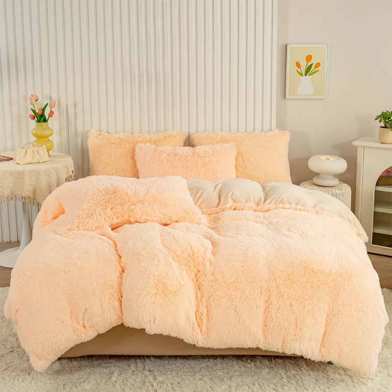 Plush Faux Fur Duvet Cover Set – Luxurious 3-Piece Bedding, 16 Colors & 10 Sizes