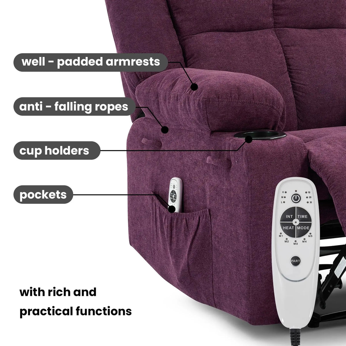 Massage Recliner Chair with Heat – 155° Manual Recline