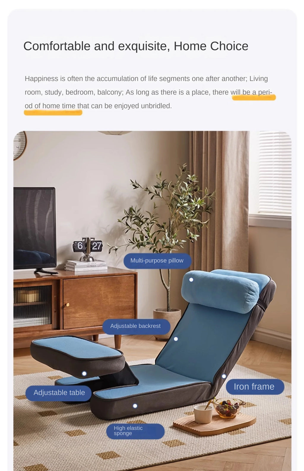 Cotton Folding Floor Sofa with Backrest