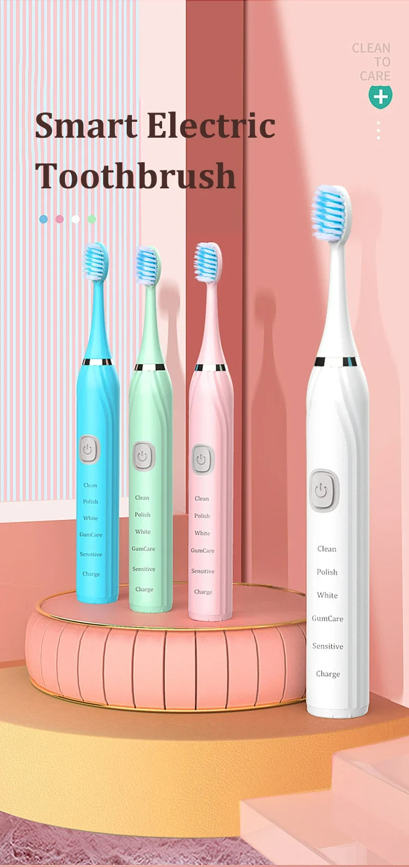Toothink Sonic Electric Toothbrush – 5 Modes, IPX7 Waterproof, USB Rechargeable, 5+ Brush Heads