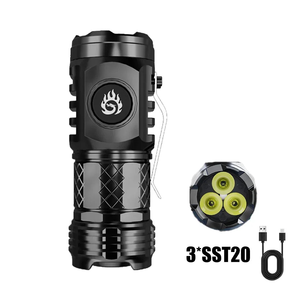 High Power LED Flashlight – Built-In Rechargeable Battery, Pen Clip Torch for Camping & Emergency Use