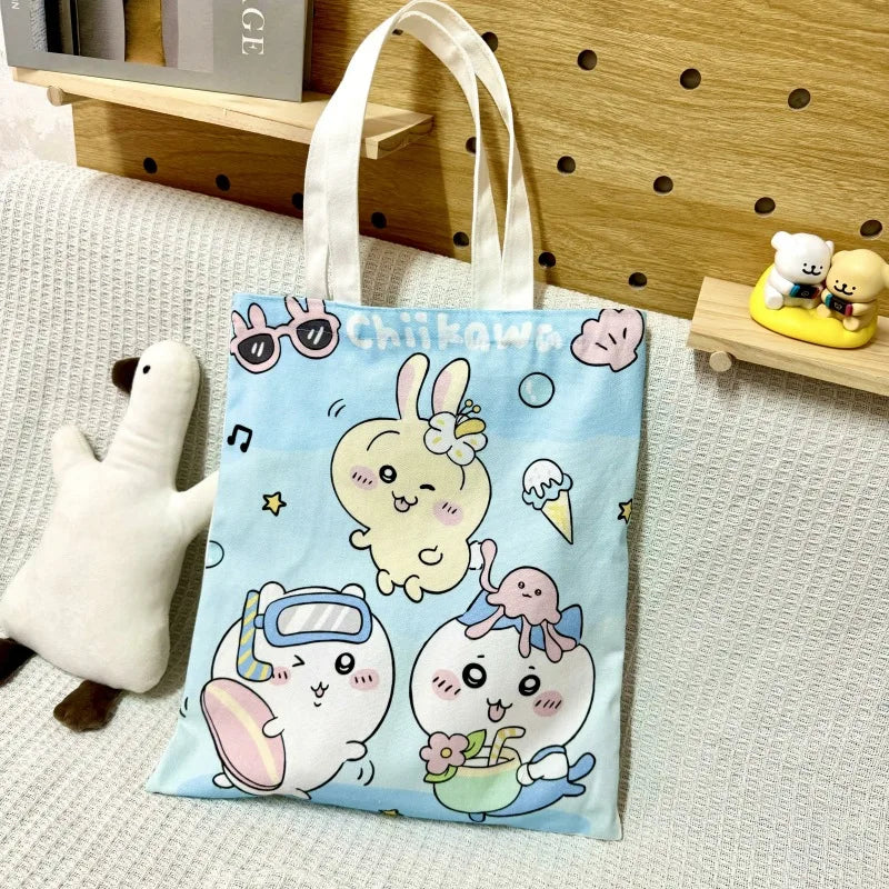 Chiikawa Hachiware Canvas Tote Bag – Large Capacity Foldable Shoulder Shopping Bag for Women