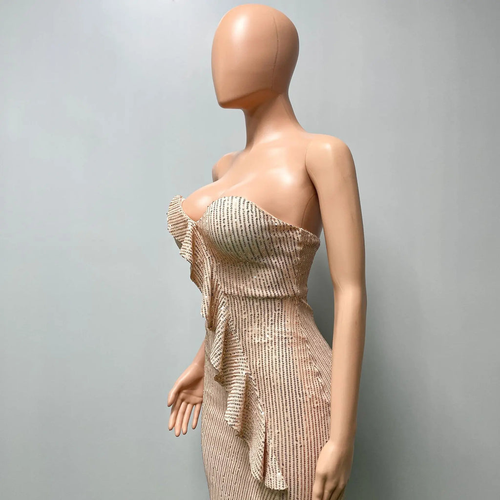 women's casual dresses for woman clothes Strapless sequined slit elegant party dresses evening summer birthday prom dress hwy739