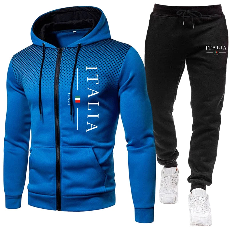 Men's Zipper Hoodie & Sweatpants Set – Urban Casual Sporty Daily Training Tracksuit