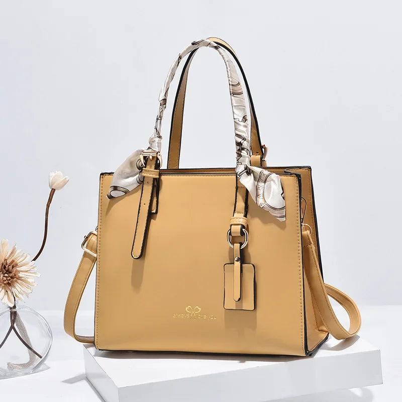 Elegant PU Square Tote Bag – Silk Scarf Crossbody Shoulder Handbag for Women