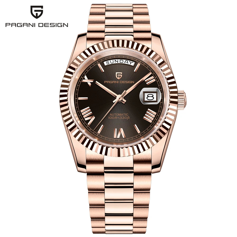 PAGANI DESIGN DD36 Men's Automatic Watch | Rose Gold Luxury Mechanical Sapphire Mirror Wristwatch