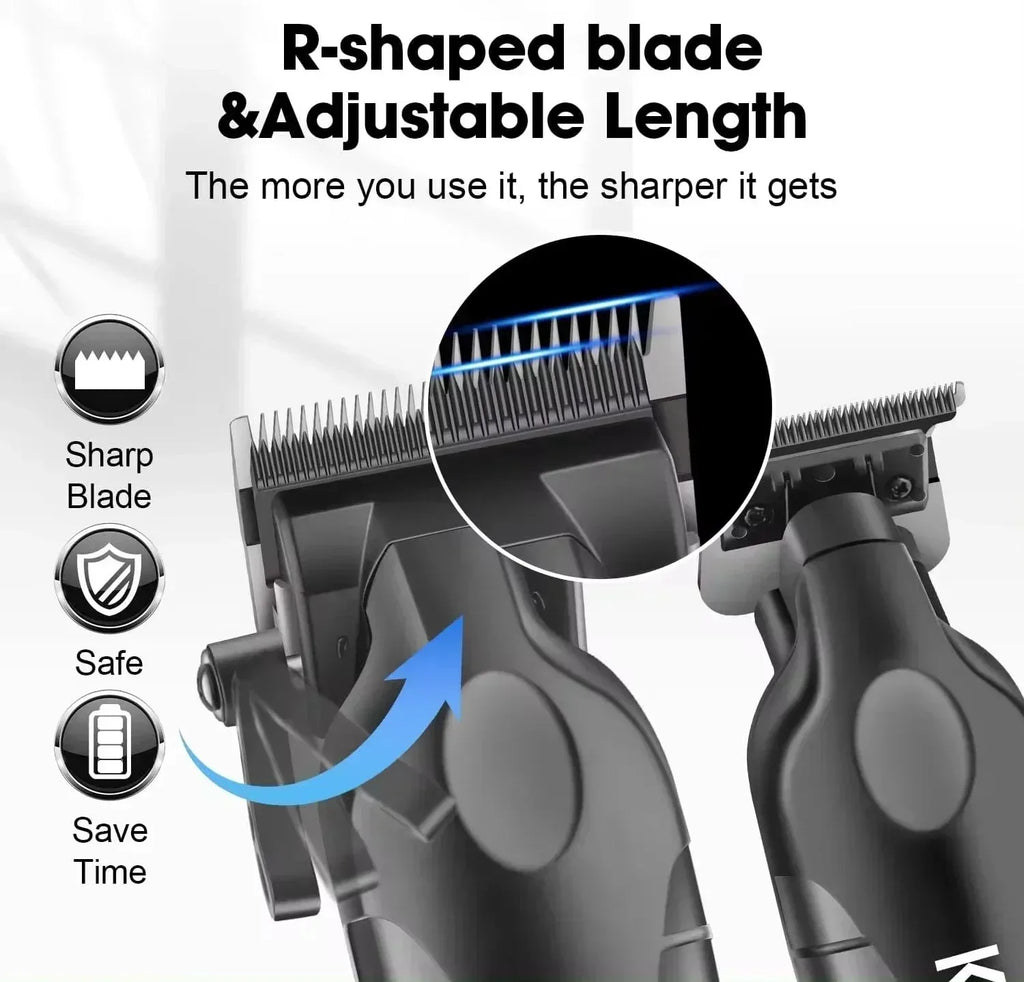 Kemei Professional Hair Clipper & Beard Trimmer – LCD Display, Wet/Dry, USB Fast Charge