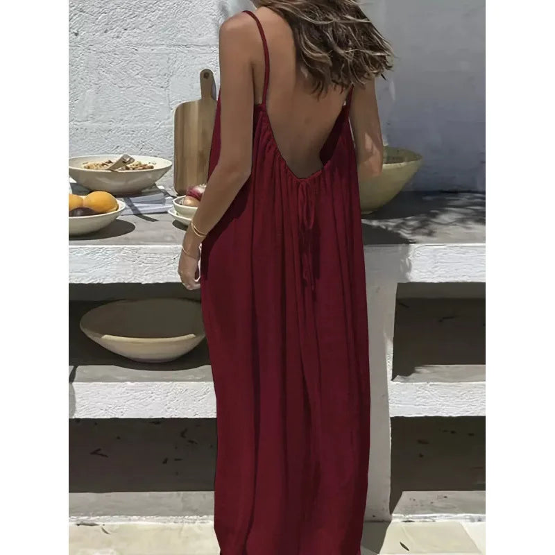Women's Strapless Backless Loose Maxi Dress – Comfortable Sleepwear & Casual Home Dress