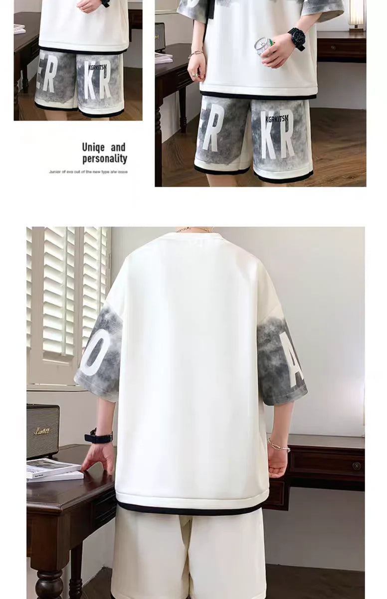 Men's Korean High Street T-Shirt & Shorts Tracksuit – Trendy 2-Piece Designer Set (S–6XL)