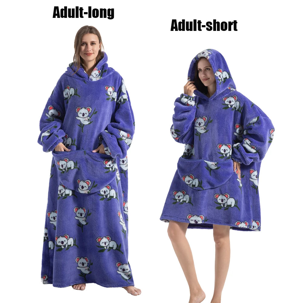 Oversized Wearable Blanket Hoodie – Plush Fleece with Sleeves, Hood & Pocket, 40 Designs