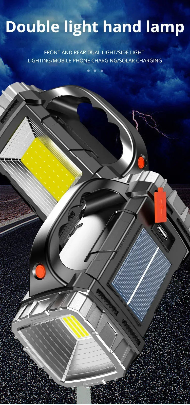 USB + Solar Rechargeable COB LED Flashlight – Powerful Outdoor Camping Torch & Portable Power Bank Searchlight