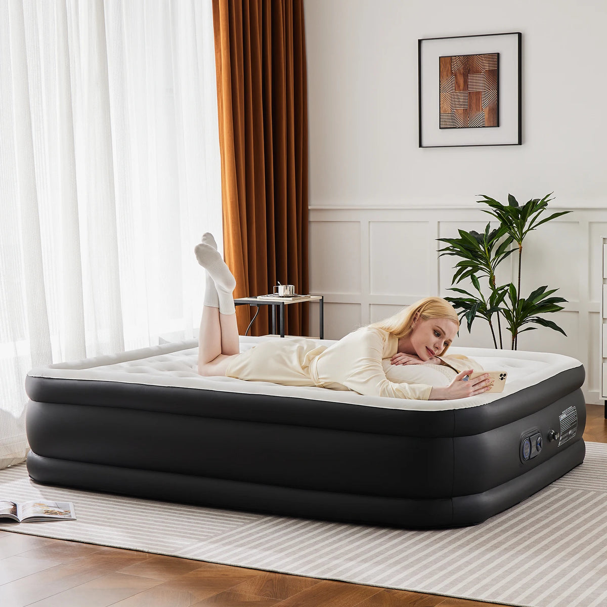 JHK Double-Height Air Mattress – 660 lbs Capacity, Non-Slip Bottom, Queen & Twin, Home & Camping