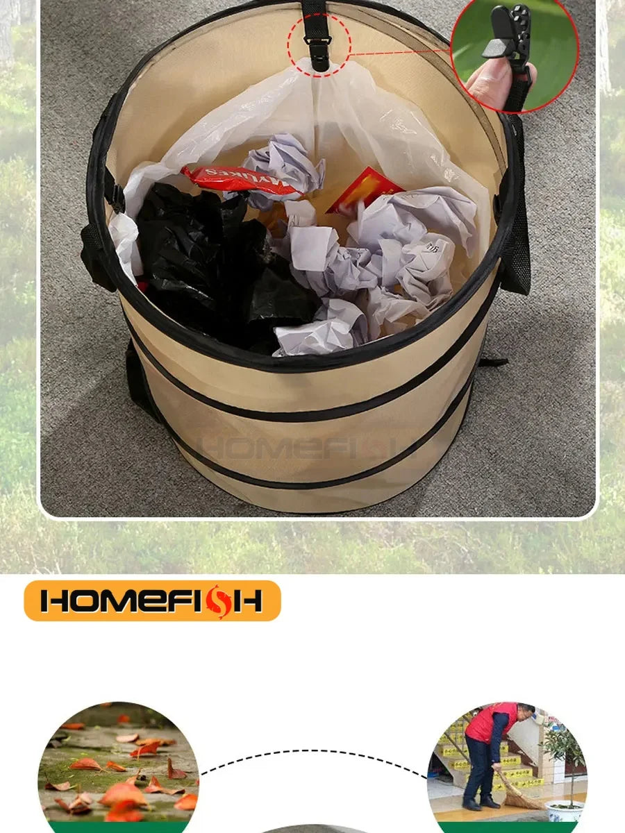 Pop-Up Folding Trash Can — Portable Outdoor Camping Garden Garbage Bag Leaf Bucket