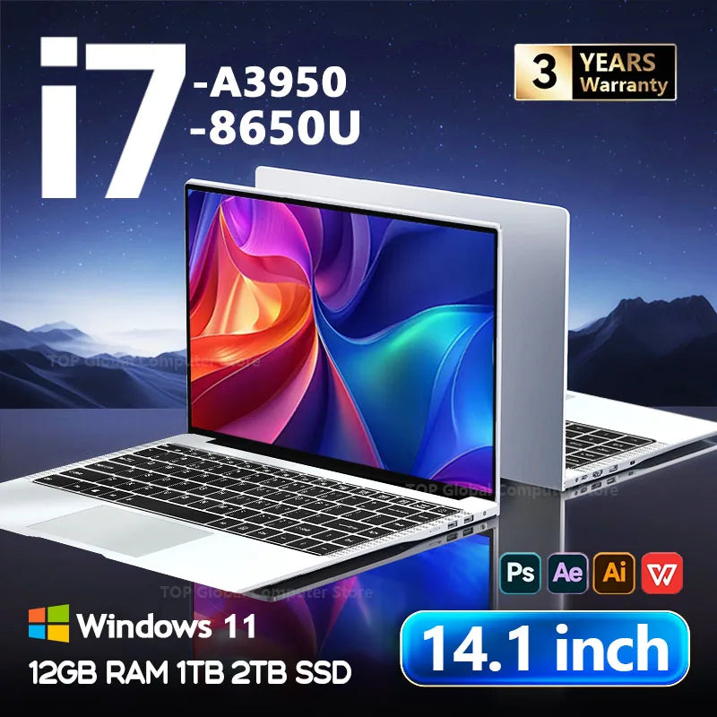 14" Intel Dual-Camera Laptop – 12GB DDR3, Up to 2TB SSD, Wi-Fi 5, Windows 11