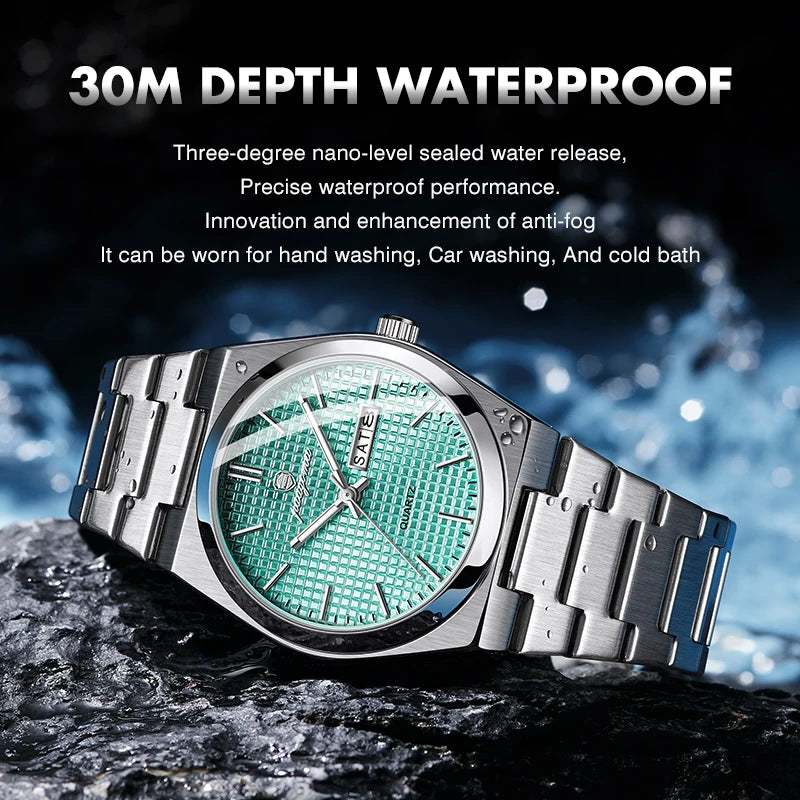 PAAZOMU Men's Luxury Waterproof Quartz Watch | Luminous Date Week Stainless Steel Sport Wristwatch